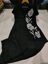 LCW 5727 New look  Embroidered Work Pure Cotton   Cord Set  - Black, XL-42