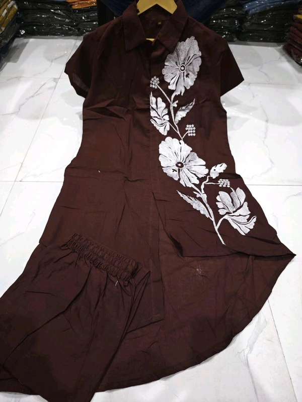 LCW 5727 New look  Embroidered Work Pure Cotton   Cord Set  - Brown, XL-42