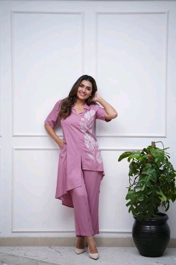 LCW 5727 New look  Embroidered Work Pure Cotton   Cord Set  - Pink, M-38