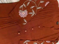 LCW 5728 New designer Cotton Co-ord Set With Heavy Floral Embroidery Work With Side Pocket  - Orange, XL-42
