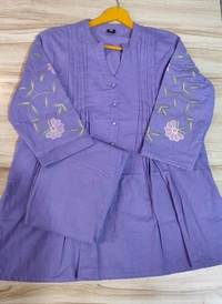 LCW 5728 New designer Cotton Co-ord Set With Heavy Floral Embroidery Work With Side Pocket  - Purple, L-40