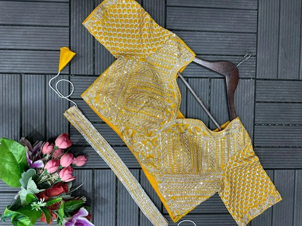 DSS 5732 *New Super Embroidery cording work ready to wear Chinon Silk  saree with Embroidery Blouses  - Yellow, XL-42
