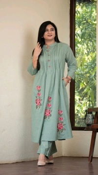 LCW 5733 New Beautiful Pure Cotton  Kurta Set With Heavy embroidery side pocket - Teal green, M-38