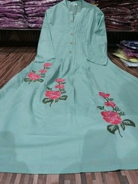 LCW 5733 New Beautiful Pure Cotton  Kurta Set With Heavy embroidery side pocket - Teal green, M-38
