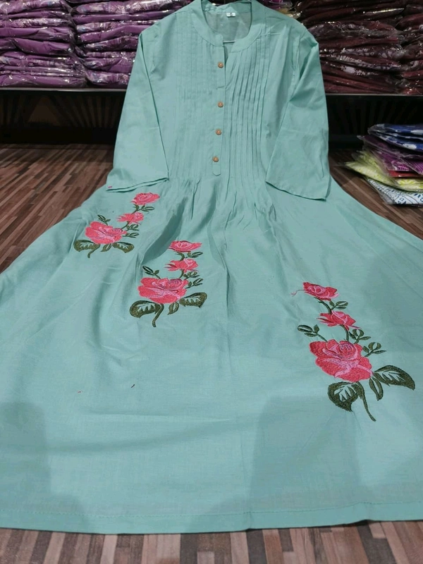LCW 5733 New Beautiful Pure Cotton  Kurta Set With Heavy embroidery side pocket - Teal green, M-38