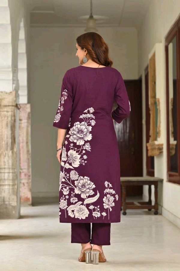 LCW 5734 *New Printed Cotton Kurti Pant Dupatta  Set With Hand Work - Purple, L-40