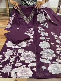 LCW 5734 *New Printed Cotton Kurti Pant Dupatta  Set With Hand Work - Purple, L-40
