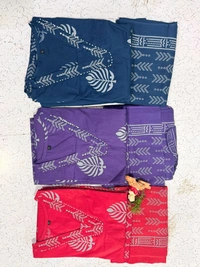 LCW 5735 New Cotton Kurti Pant Dupatta Set Beautiful Hand work Print With  Side Pocket  - Blue, M-38
