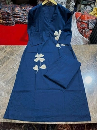 LCW 5736 Beautiful Cotton  cord-set Patch-work & embroidery  - Blue, 3XL-46