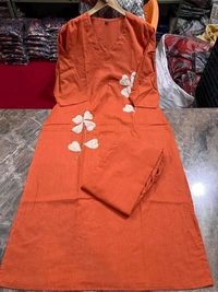LCW 5736 Beautiful Cotton  cord-set Patch-work & embroidery  - Orange, M-38