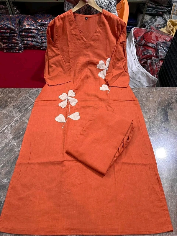 LCW 5736 Beautiful Cotton  cord-set Patch-work & embroidery  - Orange, M-38