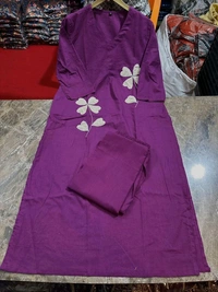LCW 5736 Beautiful Cotton  cord-set Patch-work & embroidery  - Purple, XL-42
