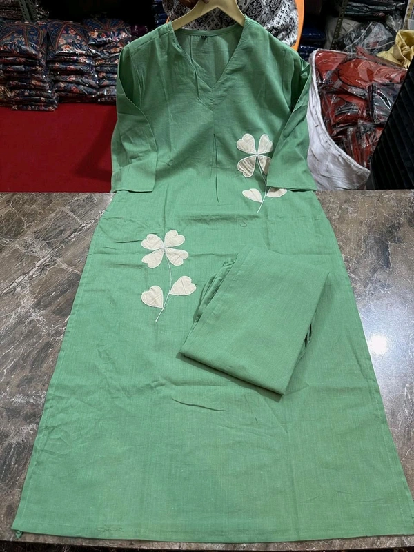 LCW 5736 Beautiful Cotton  cord-set Patch-work & embroidery  - Green, M-38