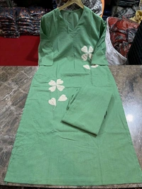 LCW 5736 Beautiful Cotton  cord-set Patch-work & embroidery  - Green, L-40