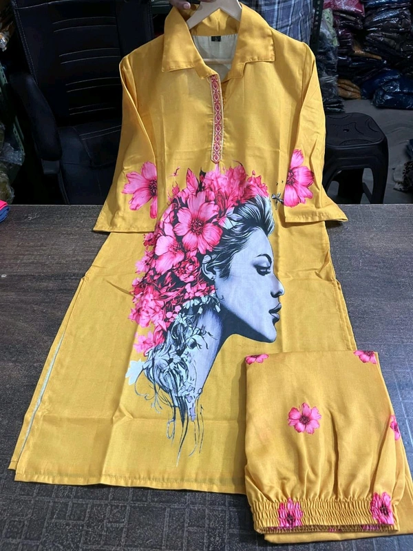 LCW 5737 NEW*SPECIAL DIGITAL PRINTS -MUSLIN SILK CORD SET WITH DIGITAL PRINT  - 2XL-44, Yellow