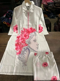 LCW 5737 NEW*SPECIAL DIGITAL PRINTS -MUSLIN SILK CORD SET WITH DIGITAL PRINT  - XL-42, White