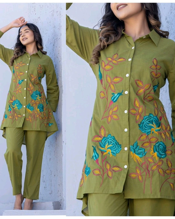 LCW 5738 New  Premium Cotton  Cord Set! With Beautiful Embroidery Work  - Green, 2XL-44