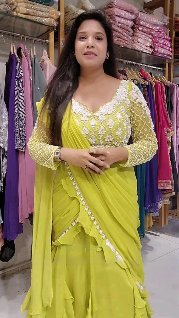 DSS 5739 *NEW  GEORGETTE REDDY TO WEAR  SAREE WITH EMBROIDERY & MOTI WORK 
