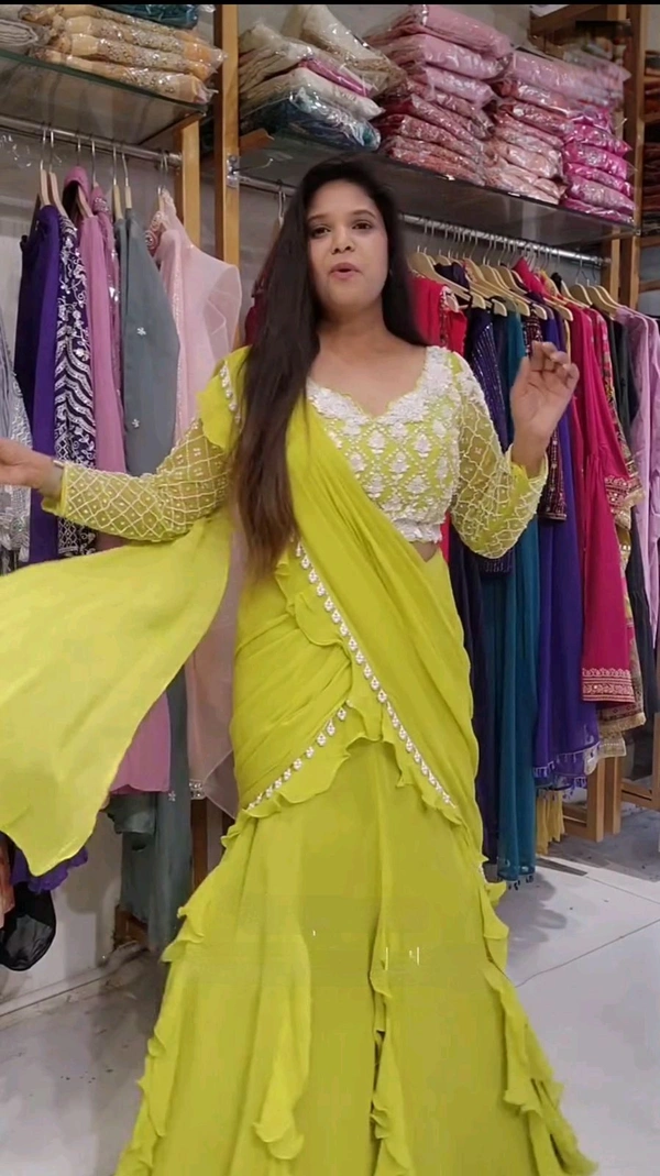 DSS 5739 *NEW  GEORGETTE REDDY TO WEAR  SAREE WITH EMBROIDERY & MOTI WORK 
