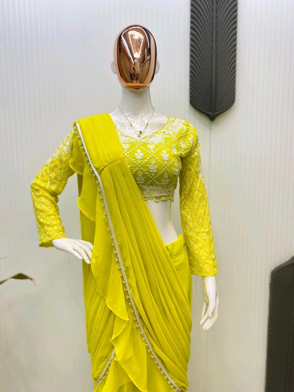 DSS 5739 *NEW  GEORGETTE REDDY TO WEAR  SAREE WITH EMBROIDERY & MOTI WORK 
