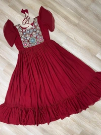 DSS 5740 PREMIUM READYMADE DESIGNER GEORGETTE  GOWN WITH BEAUTIFUL EMBROIDERY WORK  - Maroon, M-38
