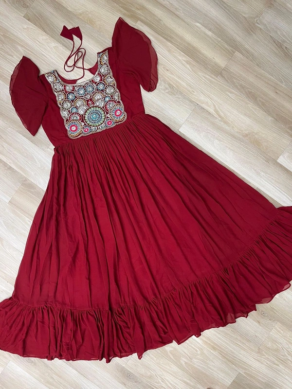 DSS 5740 PREMIUM READYMADE DESIGNER GEORGETTE  GOWN WITH BEAUTIFUL EMBROIDERY WORK  - Maroon, M-38