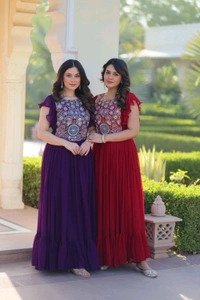 DSS 5740 PREMIUM READYMADE DESIGNER GEORGETTE  GOWN WITH BEAUTIFUL EMBROIDERY WORK  - Purple, 2XL-44