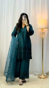 DSS 5741 New Vichitra Silk Kurti Pant Dupatta With Beautiful Embroidery Work  - XL-42