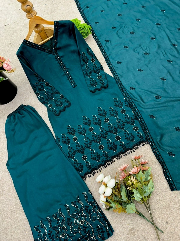 DSS 5741 New Vichitra Silk Kurti Pant Dupatta With Beautiful Embroidery Work  - XL-42