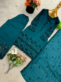 DSS 5741 New Vichitra Silk Kurti Pant Dupatta With Beautiful Embroidery Work  - XL-42