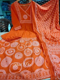 LCW 5742 New Beautiful embroidery work anarkali Cotton  kurta pant dupatta  set  - Orange, XL-42
