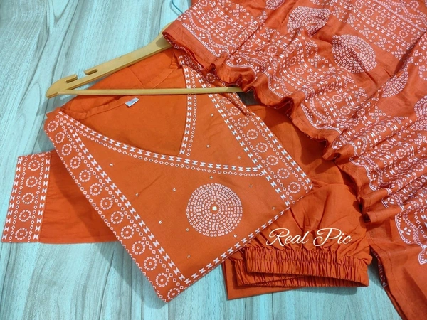 LCW 5742 New Beautiful embroidery work anarkali Cotton  kurta pant dupatta  set  - Orange, XL-42