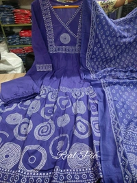 LCW 5742 New Beautiful embroidery work anarkali Cotton  kurta pant dupatta  set  - Blue, 2XL-44