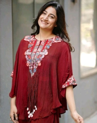 DSS 5743 *NEW INDO WESTERN WITH CODI LATKAN  SEQUENCE EMBROIDERED WORK CHINON DRESS - Maroon, 2XL-42