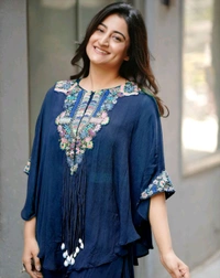 DSS 5743 *NEW INDO WESTERN WITH CODI LATKAN  SEQUENCE EMBROIDERED WORK CHINON DRESS - Blue, 2XL-42