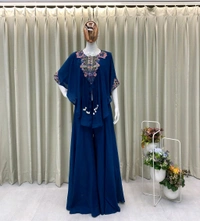 DSS 5743 *NEW INDO WESTERN WITH CODI LATKAN  SEQUENCE EMBROIDERED WORK CHINON DRESS - Blue, 2XL-42