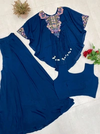 DSS 5743 *NEW INDO WESTERN WITH CODI LATKAN  SEQUENCE EMBROIDERED WORK CHINON DRESS - Blue, 2XL-42