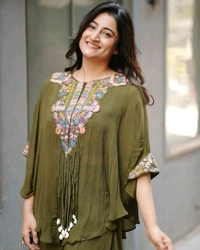 DSS 5743 *NEW INDO WESTERN WITH CODI LATKAN  SEQUENCE EMBROIDERED WORK CHINON DRESS - Glade Green, 2XL-42
