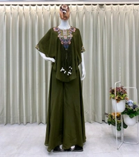 DSS 5743 *NEW INDO WESTERN WITH CODI LATKAN  SEQUENCE EMBROIDERED WORK CHINON DRESS - Glade Green, 2XL-42