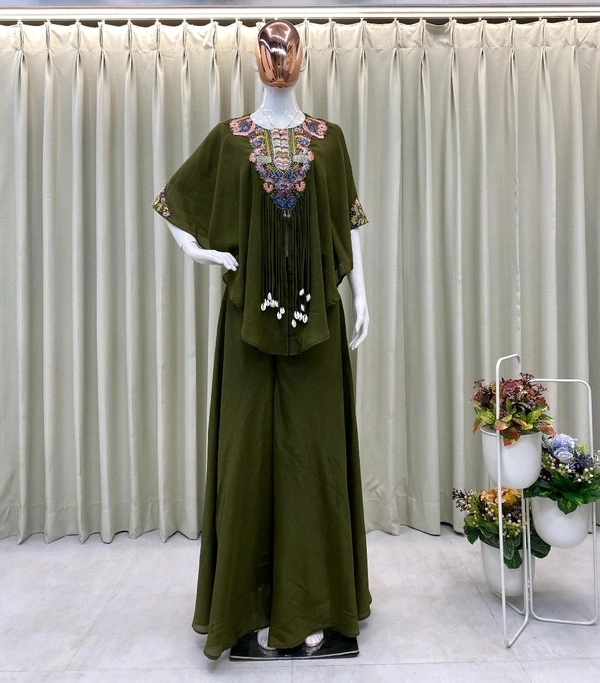 DSS 5743 *NEW INDO WESTERN WITH CODI LATKAN  SEQUENCE EMBROIDERED WORK CHINON DRESS - Glade Green, 2XL-42