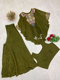 DSS 5743 *NEW INDO WESTERN WITH CODI LATKAN  SEQUENCE EMBROIDERED WORK CHINON DRESS - Glade Green, 2XL-42