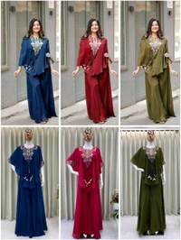 DSS 5743 *NEW INDO WESTERN WITH CODI LATKAN  SEQUENCE EMBROIDERED WORK CHINON DRESS - Glade Green, 2XL-42
