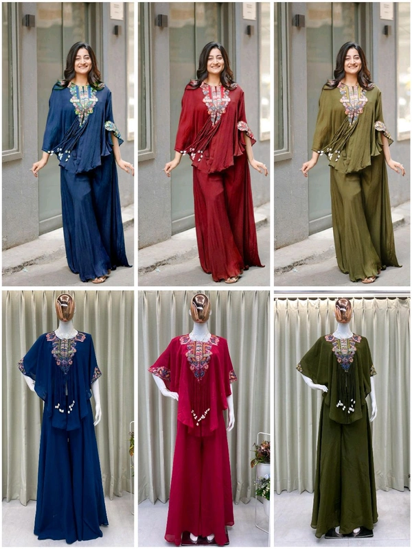 DSS 5743 *NEW INDO WESTERN WITH CODI LATKAN  SEQUENCE EMBROIDERED WORK CHINON DRESS - Glade Green, 2XL-42