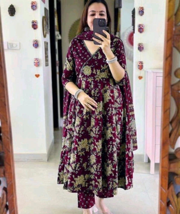 LCW 5745 New Full Heavy Cotton Anarkali Kurti With Pant  And Zari Work  - pink, L-40