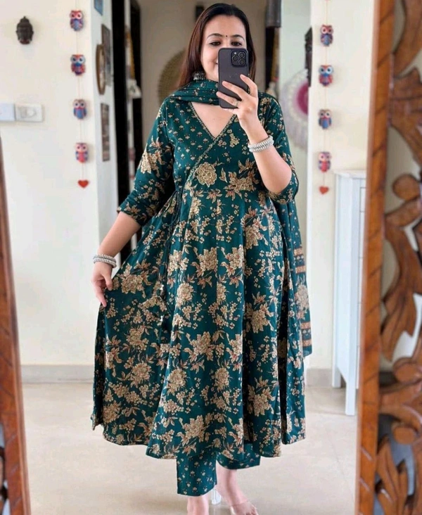 LCW 5745 New Full Heavy Cotton Anarkali Kurti With Pant  And Zari Work  - Blue, XL-42