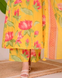 LCW 5748 New Heavy Cotton  Alia cut  kurta Duptta  set Less Work  with new style... - Yellow, L-40