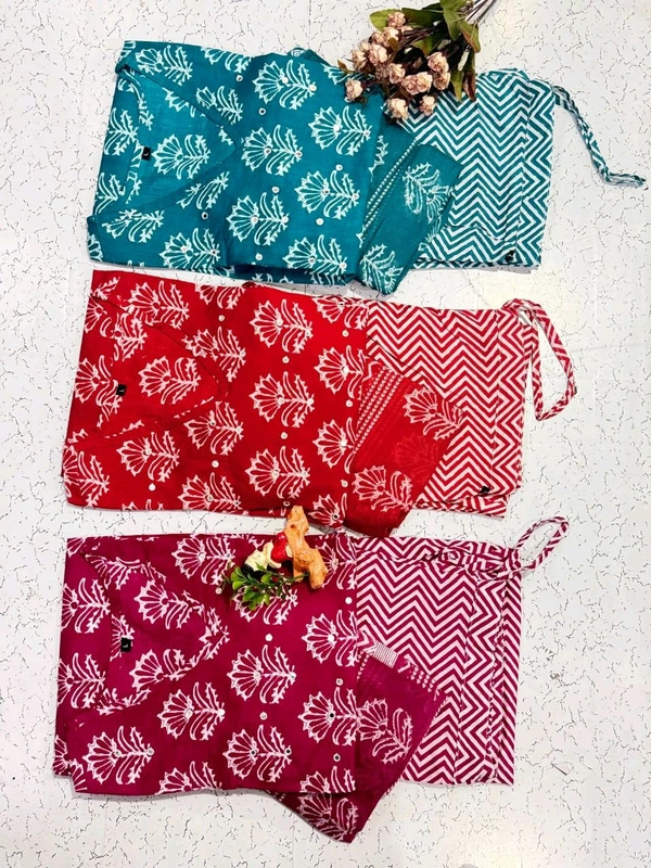 LCW 5749 New Beautiful Heavy Cotton Kurti Pant Dupatta Set Embroidery With Side Pocket     - Red, M-38