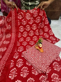 LCW 5749 New Beautiful Heavy Cotton Kurti Pant Dupatta Set Embroidery With Side Pocket     - Red, L-40