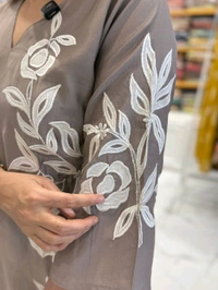 LCW 5750 New Cotton Slub Co-ord  Set With Embroidery Work  - Gray, M-38