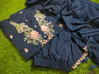 LCW 5751 Beautiful pure Taj cotton embroidery Cotton Kurti Pant Dupatta  suit set. - Navy Blue, M-38